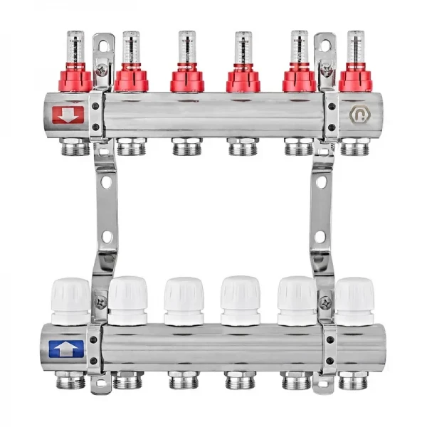 Коллекторный блок с расходомерами EUROPRODUCT EP.B3110-06-1 «x6 (корп. латунь) (EP6194)