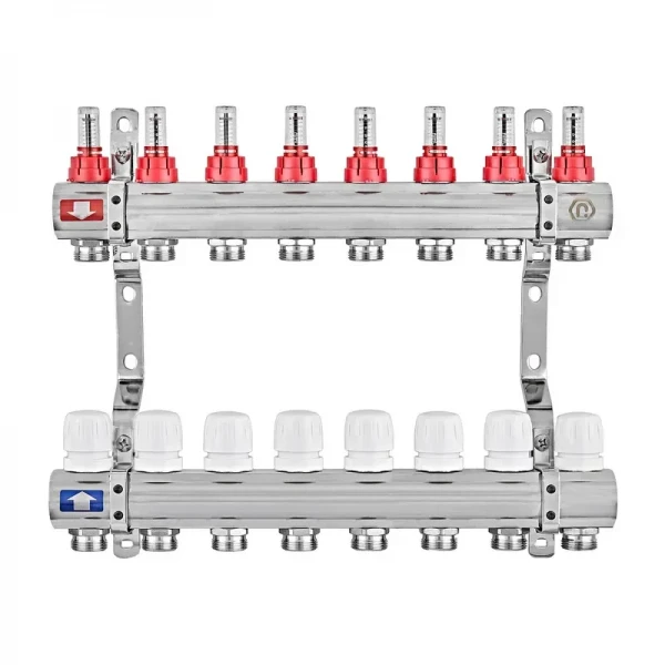 Коллекторный блок с расходомерами EUROPRODUCT EP.B3110-08-1 «x8 (корп. латунь) (EP6196)