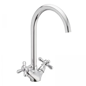 Смеситель для кухни Haiba Dominox 275 двухвентильный латунный, хром, с высоким поворотным изливом (HB0090)