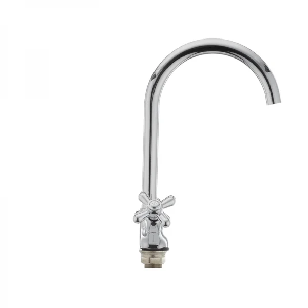 Смеситель для кухни Haiba Dominox 275 латунный хром, двухвентильный с высоким поворотным изливом (HB0091)