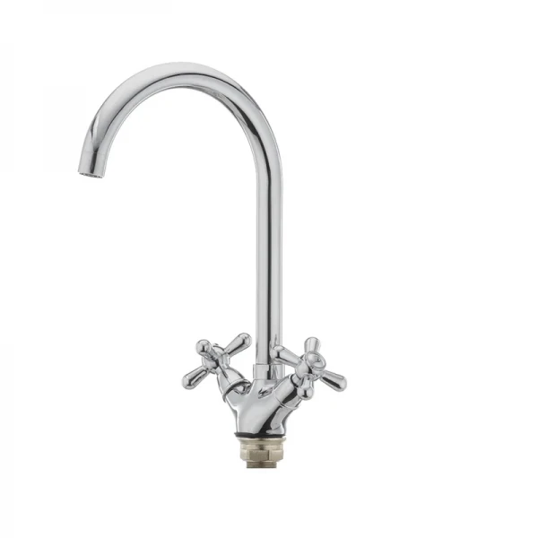 Смеситель для кухни Haiba Dominox 275 латунный хром, двухвентильный с высоким поворотным изливом (HB0091)