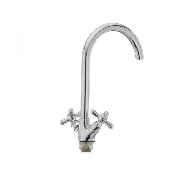 Смеситель для кухни Haiba Dominox 275 латунный хром, двухвентильный с высоким поворотным изливом (HB0091)