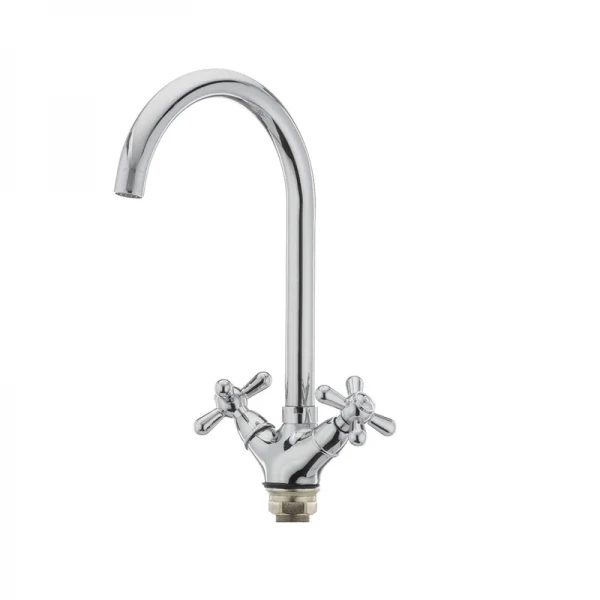Смеситель для кухни Haiba Dominox 275 латунный хром, двухвентильный с высоким поворотным изливом (HB0091)