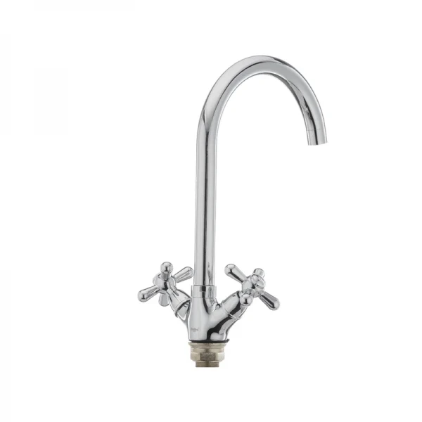 Смеситель для кухни Haiba Dominox 275 латунный хром, двухвентильный с высоким поворотным изливом (HB0091)