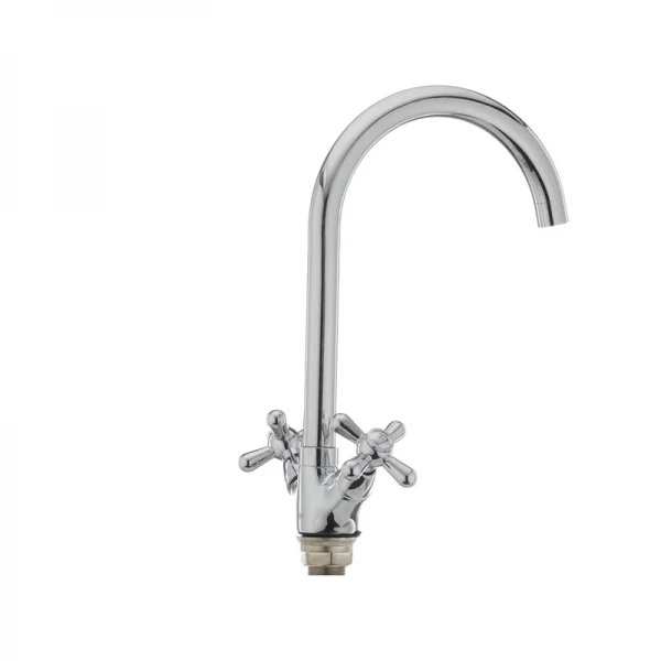 Смеситель для кухни Haiba Dominox 275 латунный хром, двухвентильный с высоким поворотным изливом (HB0091)