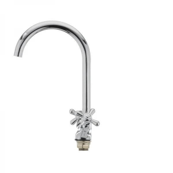 Смеситель для кухни Haiba Dominox 275 латунный хром, двухвентильный с высоким поворотным изливом (HB0091)