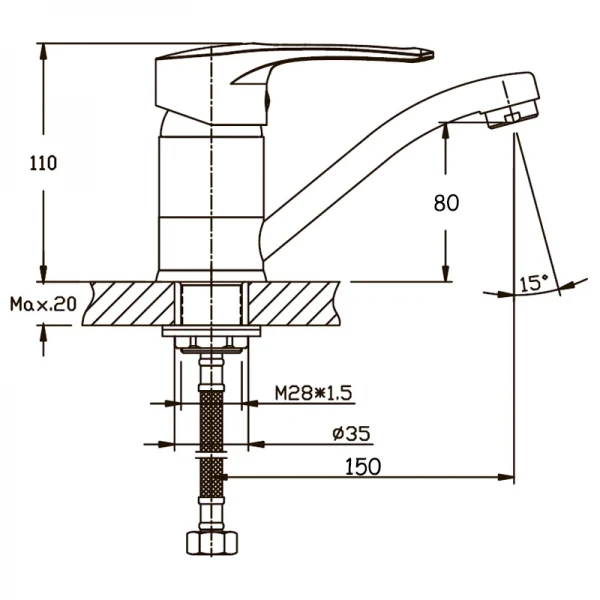 Смеситель для умывальника Haiba Germes 555 (излив 15 см) (HB0143)