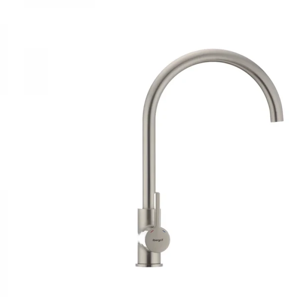 Змішувач для кухні Ibergrif M22118A латунний, нержавіюча сталь, з високим поворотним виливом (IB0078)