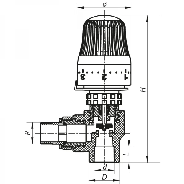 Кран термостатический с термоголовкой угловой 25x3/4 PPR Koer K0154.PRO (KP0196)