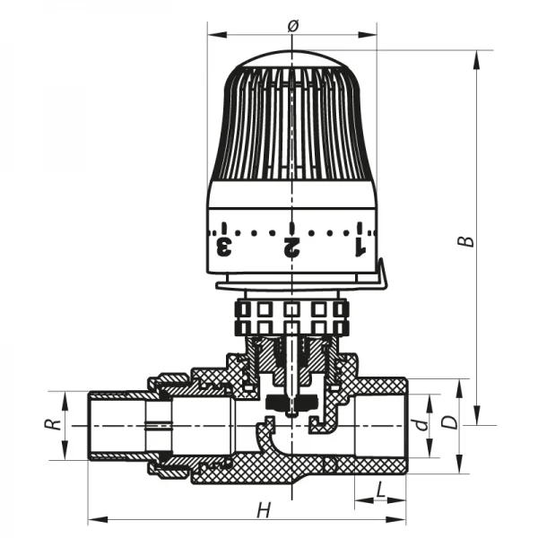 Кран термостатический с термоголовкой прямой PPR 20x1/2 Koer K0155.PRO (KP0198)