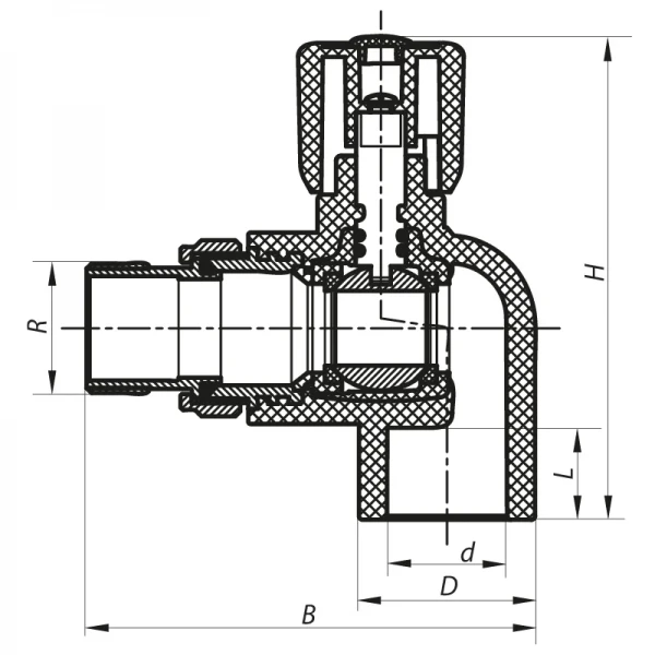 Кран радиаторный 25x3/4 угловой PPR Koer K0158.PRO (KP0202)