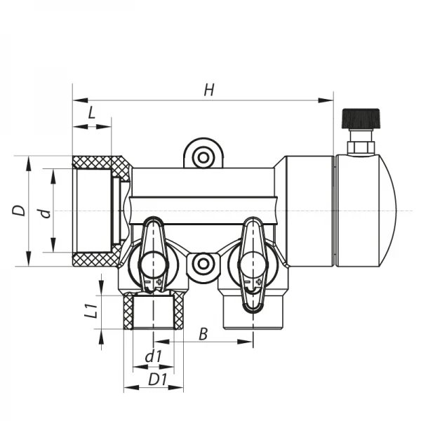 Коллектор 2-way с шаровыми кранами (40x20) PPR Koer K0169.PRO (KP0219)