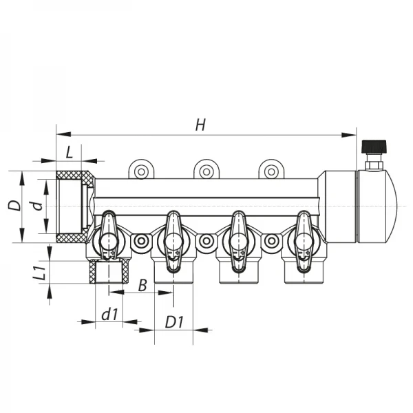 Коллектор 4-way с шаровыми кранами (40x20) PPR Koer K0171.PRO (KP0221)