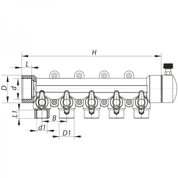 Коллектор 5-way с шаровыми кранами (40x20) PPR Koer K0172.PRO (KP0222)