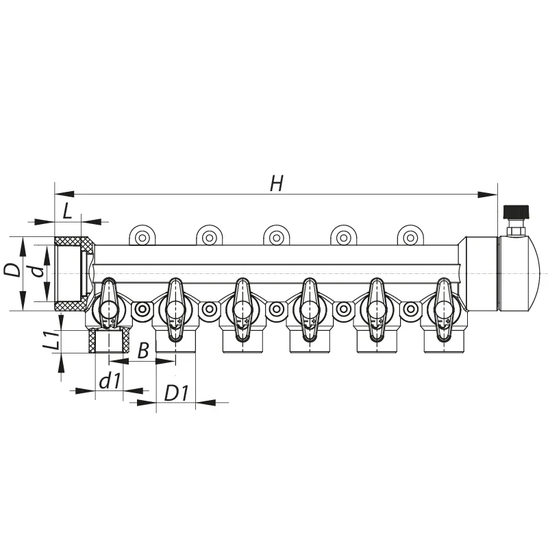 Коллектор 6-way с шаровыми кранами (40x20) PPR Koer K0173.PRO (KP0223)