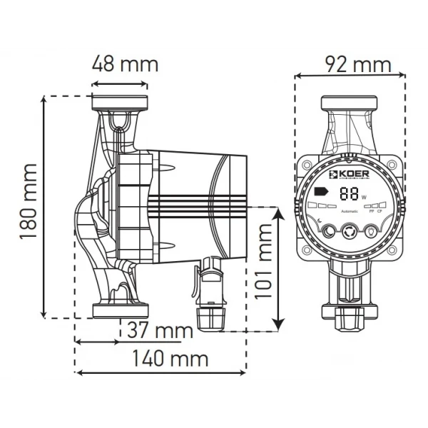 Насос циркуляционный энергосберег. Koer KP.N25/6-180 (с гайками, кабелем и вилкой) (KP0247)
