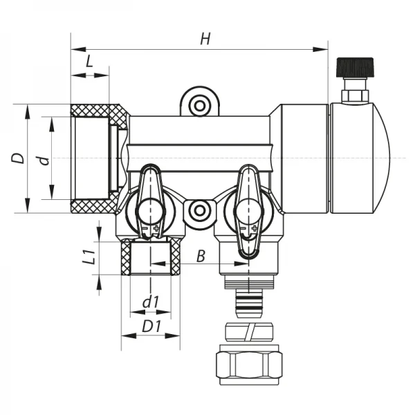 Коллектор распределительный 2-way с фитингом Koer K0190.PRO - 40x20 PPR (KP2555)
