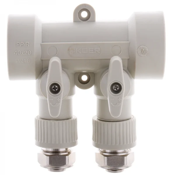 Коллектор распределительный 2-way с фитингом Koer K0190.PRO - 40x20 PPR (KP2555)
