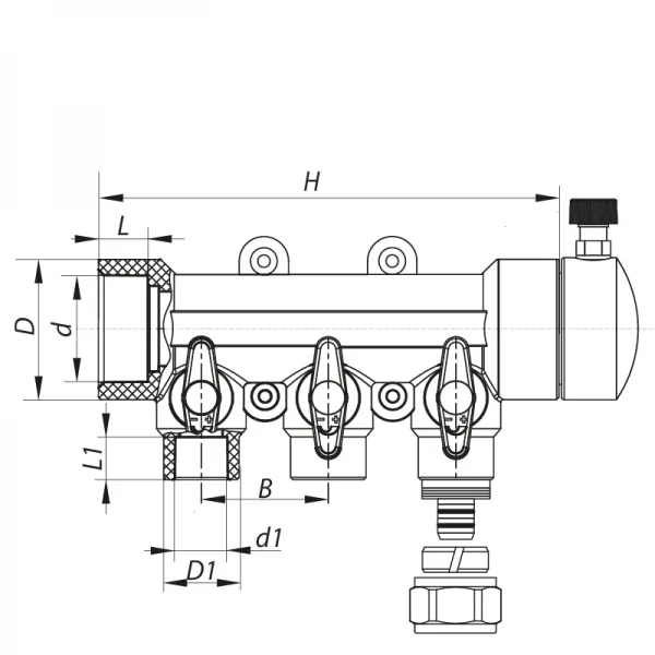 Коллектор распределительный 3-way с фитингом (40x20) PPR Koer K0191.PRO (KP2556)