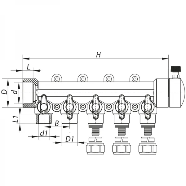 Коллектор распределительный 5-way с фитингом (40x20) PPR Koer K0193.PRO (KP2558)