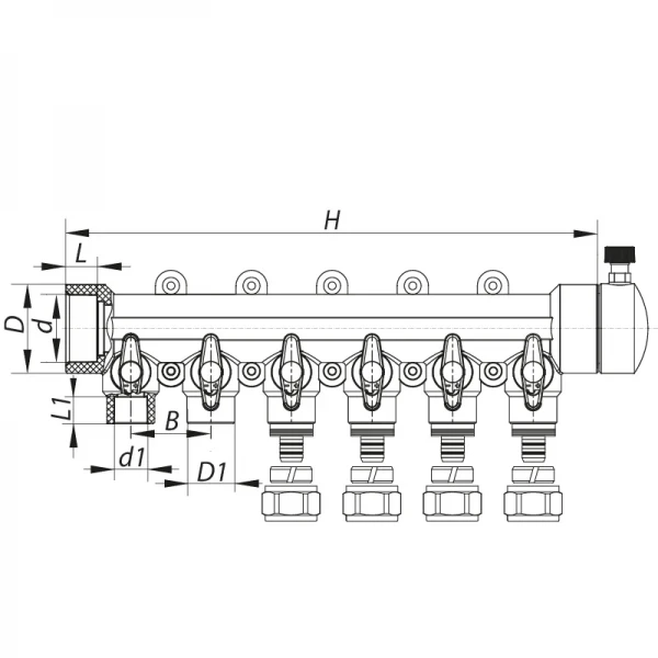 Коллектор распределительный 6-way с фитингом (40x20) PPR Koer K0194.PRO (KP2559)