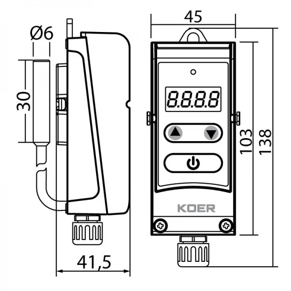 Термостат электрический накладной Koer KR.1355E (с выносной гильзой) (+5…+90*C) (KP2779)
