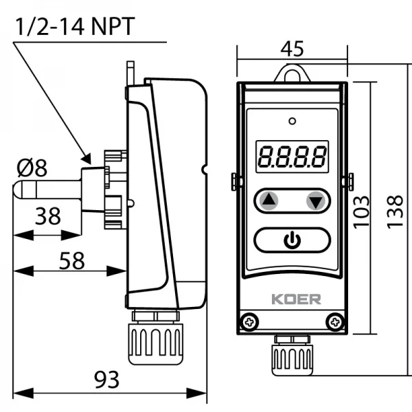 Термостат электрический погружной Koer KR.1353E (+5…+80*C) (KP2780)