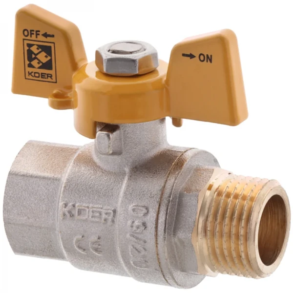 Кран шаровой KOER KR.218.G - 1/2" FM ГШМ YELLOW, ручка "бабочка" желтая (KR0036)