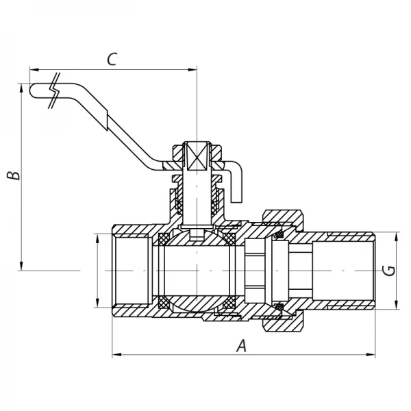 Кран с американкой 1-1/4" ручка РЫЧАГ (Koer KR.229) (KR0150)
