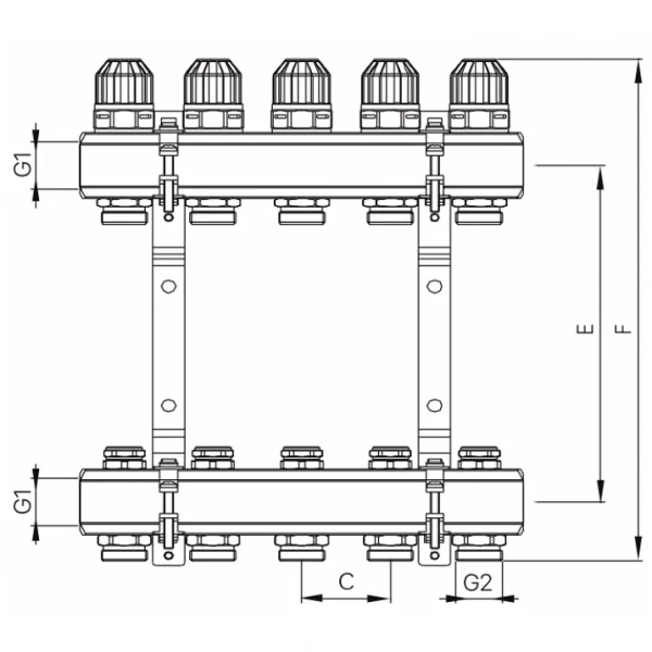 Коллекторный блок с термостатич. клапанами Koer KR.1100-04 1”x4 ways (KR2630)