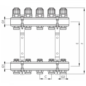 Колекторний блок з термостатичними клапанами Koer KR.1100-06 1"x6 ways (KR2632)