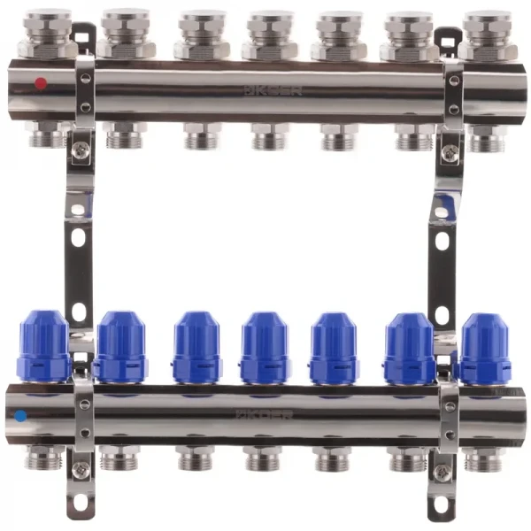 Коллекторный блок с термостатическими клапанами Koer KR.1100-07 1”x7 ways (KR2633)