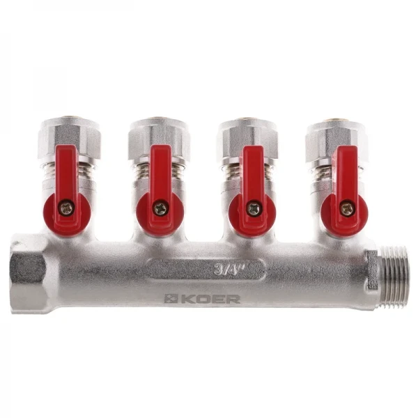 Коллектор с отсекающими кранами с фитингом Koer KR.1125-4 3/4”x4 ways (KR2837)