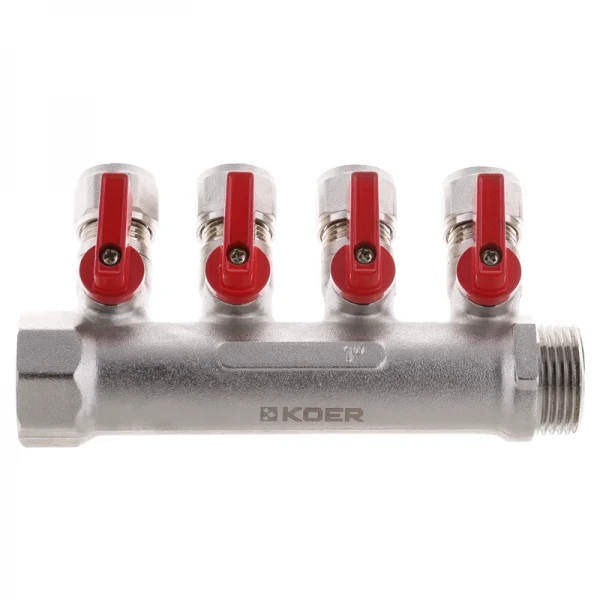 Коллектор с шаровыми кранами и фитингом Koer KR.1126-4 1”x4 ways (KR2840)
