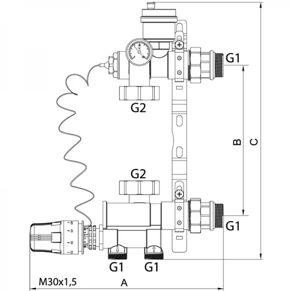 Смесительный узел для коллекторов с нижним подключением Koer KR.1022 1” (без насоса) (KR2841)