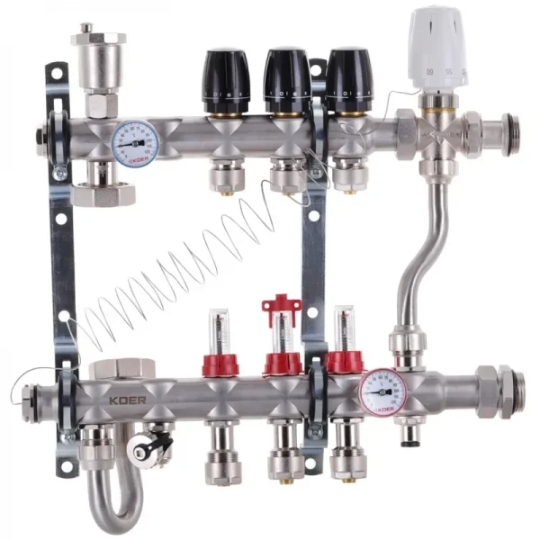 Коллектор со встроенным смесит. узлом Koer KR.S1013-3 1"х3 SUS304 и евроконусами 3/4-16 (KR2946)