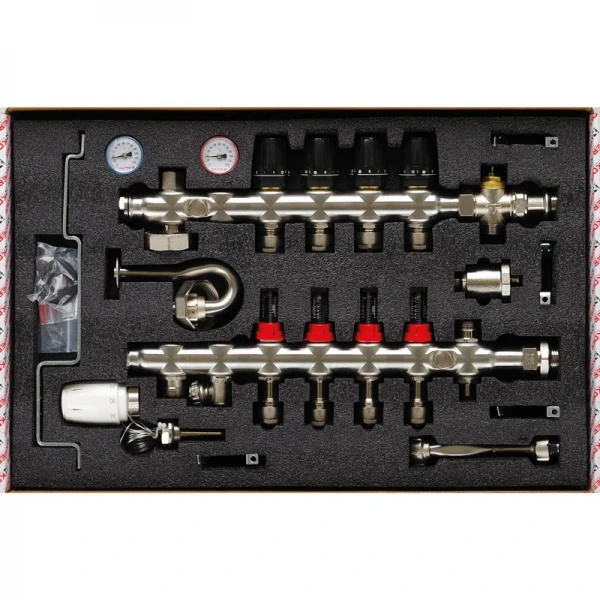 Коллектор со встроенным смесит. узлом Koer KR.S1013-4 1"х4 SUS304 и евроконусами 3/4-16 (KR2947)