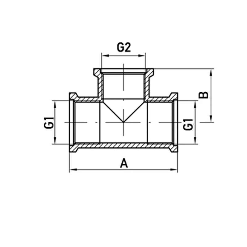 Тройник редукционный 3/4"х1/2"х3/4" ВВВ Koer .T080608F.WN (без никеля) (KR3034)