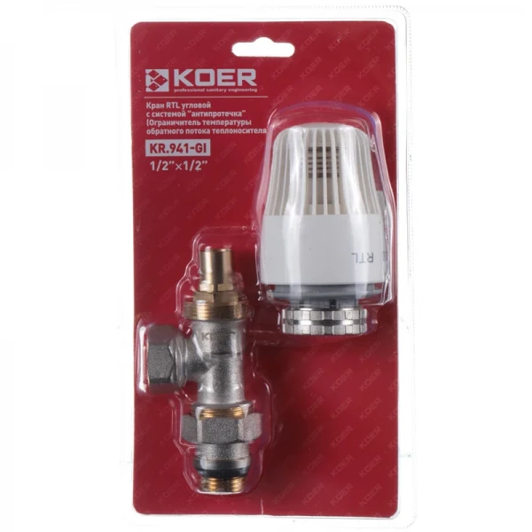 Кран RTL с системой "антитечки" угловой Koer KR.941-Gi - 1/2x1/2 (KR3065)