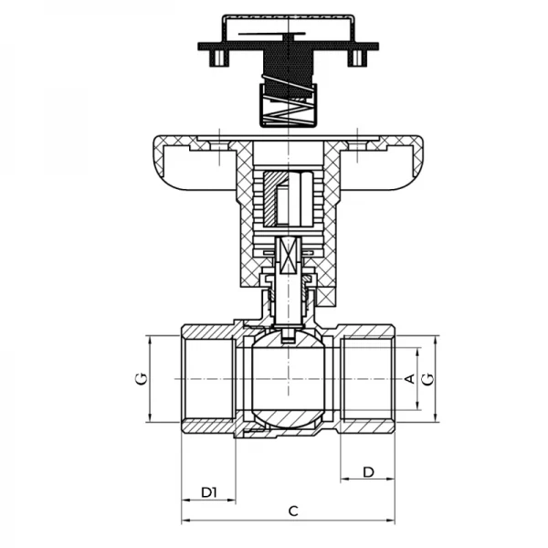 Кран шаровый с пластиковой ручкой и термометром Koer KR.240 - 1" ГГ (KR3119)