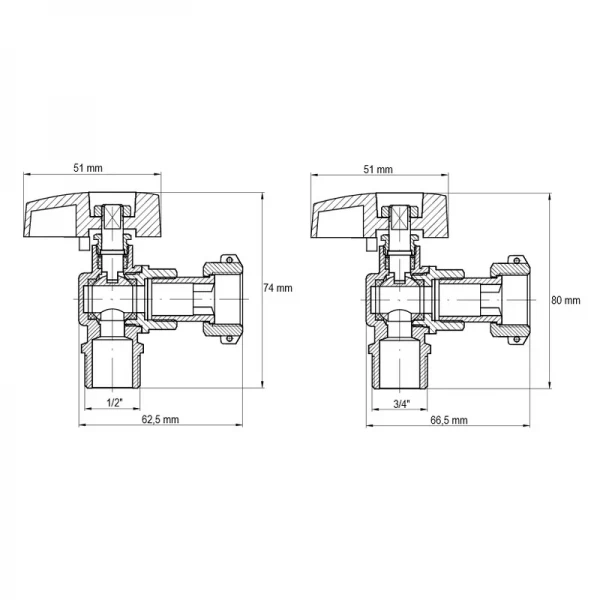 Комплект кранів для підключення газового котла Koer KR.1322 кутовий (1/2