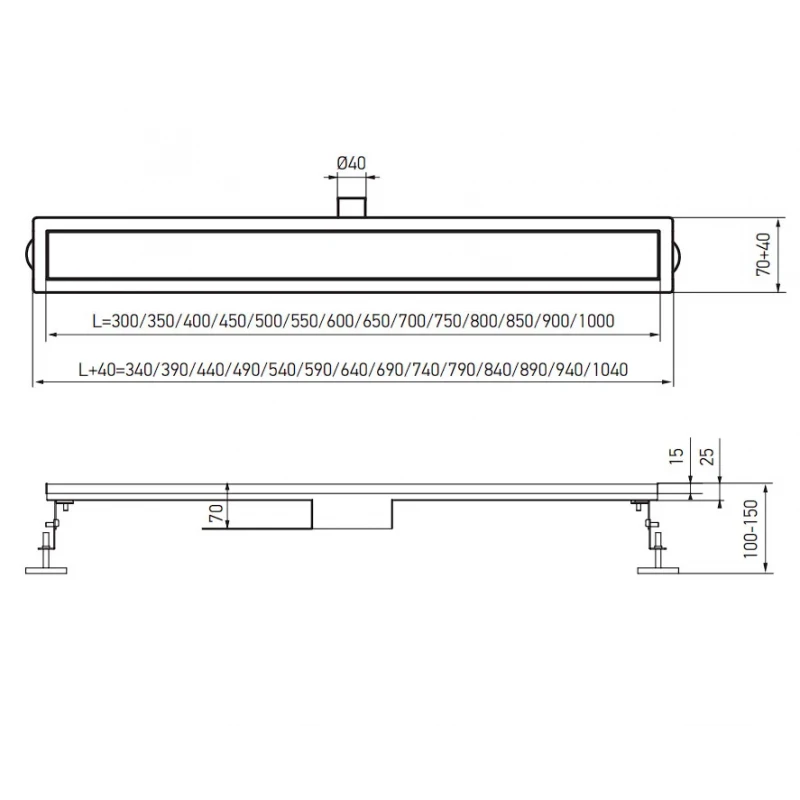 Душовий трап із нержавіючої сталі SUS304 Koer FD29-70x800 (KR3281)