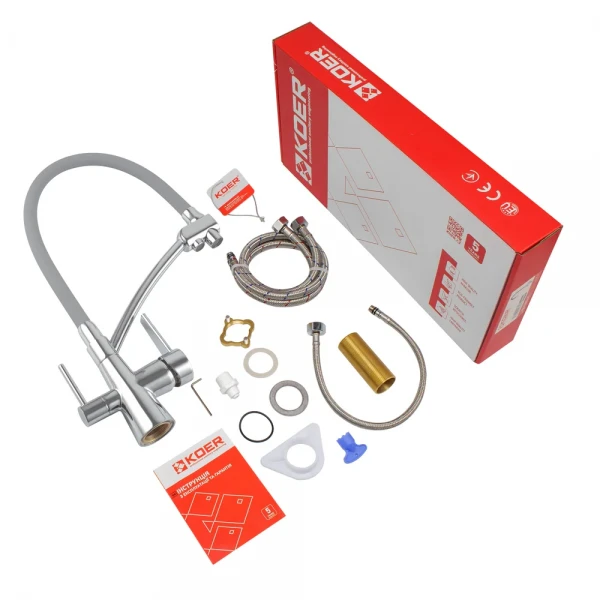 Кухонный смеситель с силик. изливом и вых. для питьевой воды KOER KB-72003-01 (KR3375)