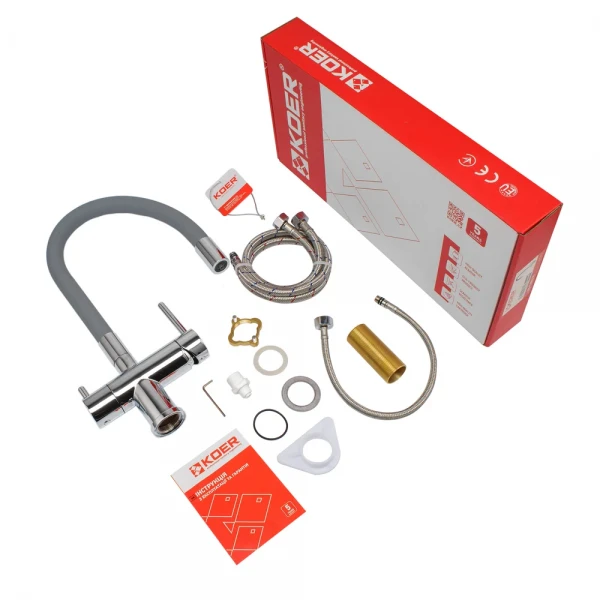 Кухонный смеситель с силик. изливом и вых. для питьевой воды KOER KB-72002-01 (KR3383)