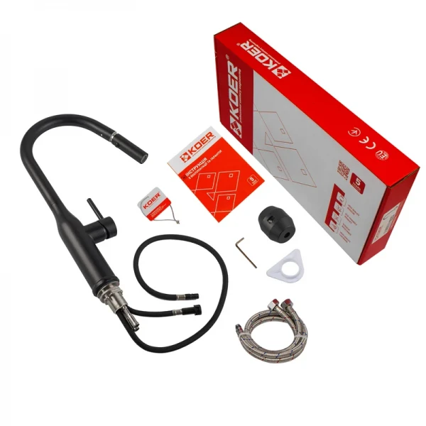 Кухонный смеситель с выдвижным изливом KOER KI-70004-05 (нерж. сталь) (KR3386)