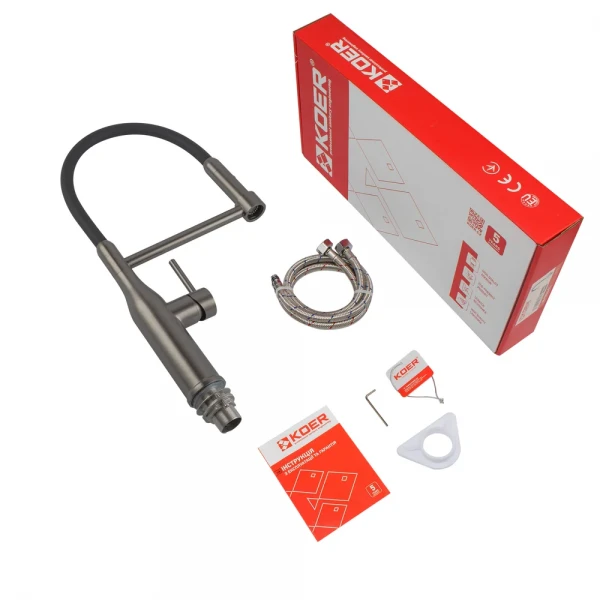 Кухонный смеситель с силиконовым изливом KOER KI-70005-07 (нерж. сталь) (KR3389)