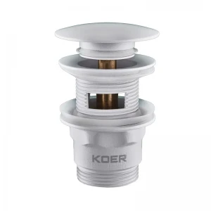 Донний клапан для умивальника з переливом Koer PW-03-03 1 1/4'' (кнопка) (Білий) (KR3395)