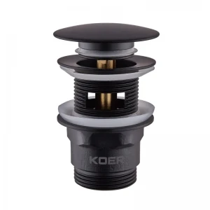 Донний клапан для умивальника з переливом Koer PW-03-05 1 1/4'' (кнопка) (Чорний) (KR3396)