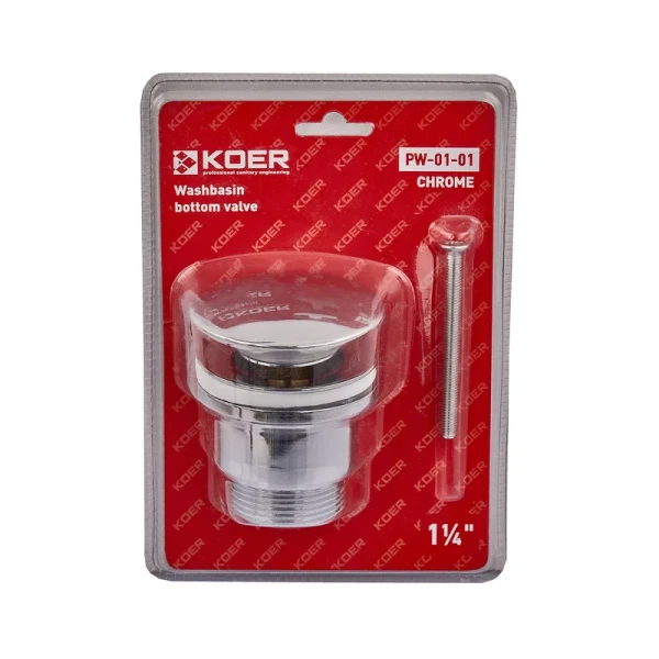 Донный клапан для умывальника Koer PW-01-01 1 1/4'' (кнопка) (Цвет хром) (KR3400)