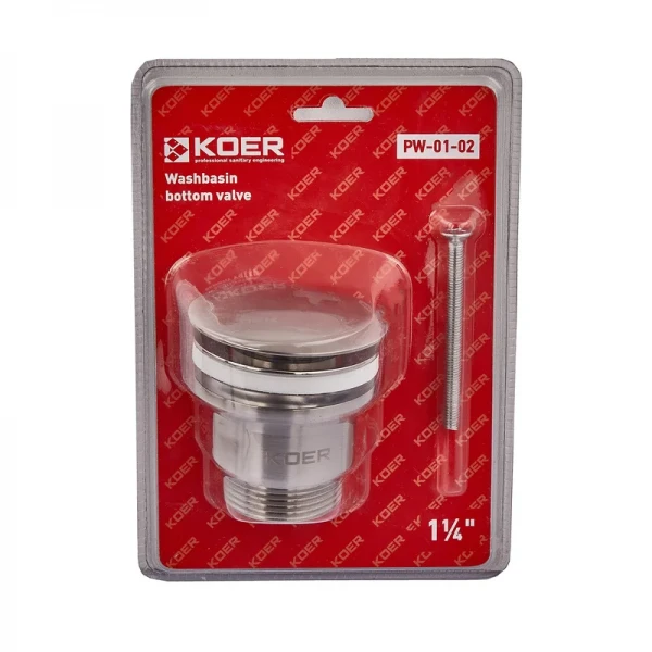 Донный клапан для умывальника Koer PW-01-02 1 1/4'' (кнопка) (Цвет нерж) (KR3401)